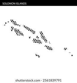 Detailed outline of the Solomon Islands showcasing its geographical features and locations across the Pacific Ocean.