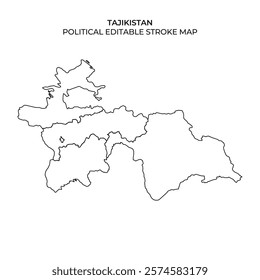 Detailed outline of Tajikistans political boundaries suitable for various educational applications and geographic studies. Ideal for presentations and analysis of regional data.