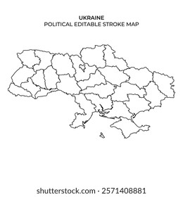 Detailed outline of Ukraine featuring political boundaries of regions. The map is designed for use in educational and analytical contexts, highlighting administrative divisions clearly.