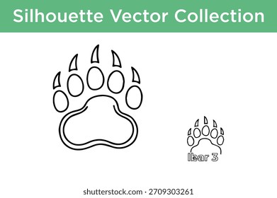 Detailed outline vector illustration of a bear paw print, perfect for wildlife designs.