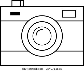 Detailed outline vector illustration of a vintage camera with a shutter and viewfinder, perfect for retro inspired designs, photography themes, and vintage artwork.