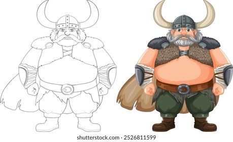 Detailed and outline versions of a Viking warrior