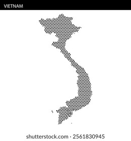 A detailed outline of Vietnam highlights its geographical boundaries and coastal features, demonstrating the country's shape and topography.