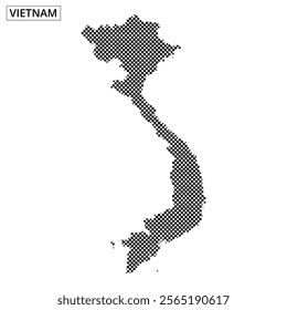 A detailed outline of Vietnam highlights its geographical boundaries and coastal features, demonstrating the country's shape and topography.