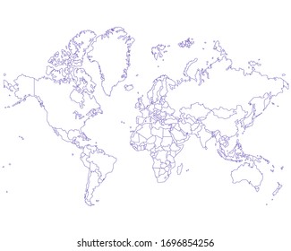 Detailed Outline World Map Continents Countries Stock Vector (Royalty ...