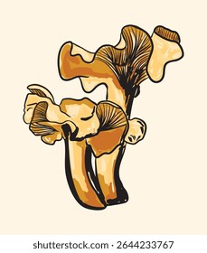 Ilustração detalhada do cogumelo da ostra com uma sensação natural e terrena. Ótimo para designs culinários, impressões botânicas, amantes da natureza, embalagens de alimentos e projetos criativos com temas orgânicos.