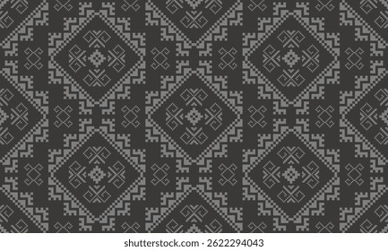 a detailed pattern composed of pixel designs with light gray square on dark gray background , design for fabric or various pattern printing works.