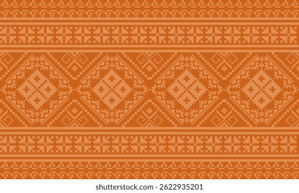 a detailed pattern composed of pixel designs with light orange square on dark orange background , design for fabric or various pattern printing works.