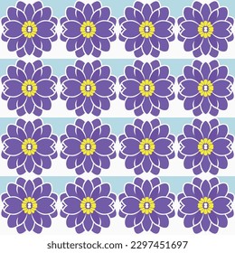 Detailed pattern featuring purple and blue flowers on white background, with stylized and geometric motifs that would be great for charming wallpaper or trendy party invitations.