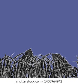 Detailed pattern illustration of black grass on a dark blue background