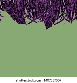 Detailed pattern illustration of black grass with a pink outline on a green background