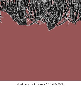 Detailed pattern illustration of black grass on a dark red background