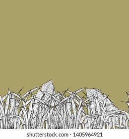 Detailed pattern illustration of white grass on a yellowish background
