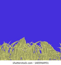 Detailed pattern illustration of yellow grass on a blue background