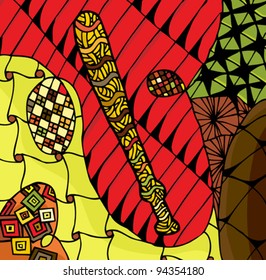 Detailed pattern of shapes and zig-zags around a baseball bat