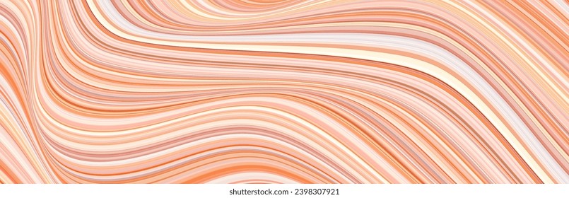 Detailed peach fuzz striped wavy pattern composed of big amount of thin peach and orange stripes. Vector textured illustration