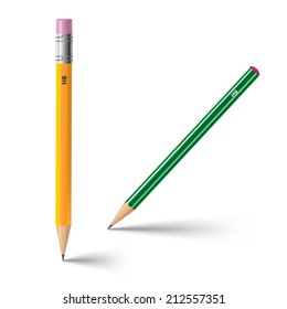 Detailed pencils on white background. Vector illustration