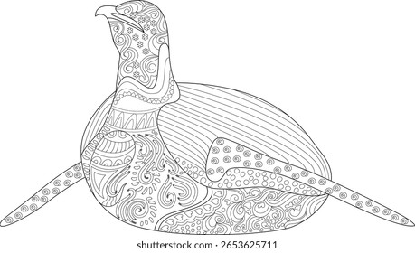 Ilustração detalhada da arte da linha do pinguim com padrões abstratos, perfeito para a coloração do adulto, alívio do stress e expressão criativa