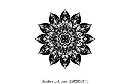 Detailed petals form dark flower.
