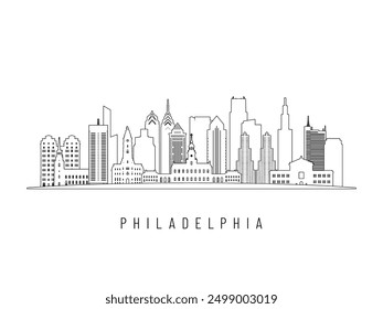 Detailed Philadelphia skyline vector illustration. Philadelphia buildings in line art style, perfect for modern designs.