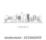 Detailed Phoenix skyline vector illustration. Phoenix AZ buildings in line art style, perfect for modern designs.