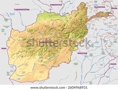Detailed physical map of Afghanistan