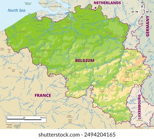 Detailed physical map of Belgium