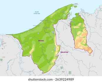 Detailed physical map of Brunei
