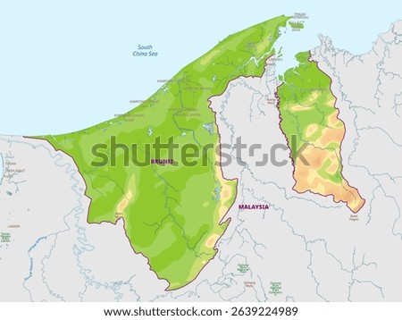 Detailed physical map of Brunei