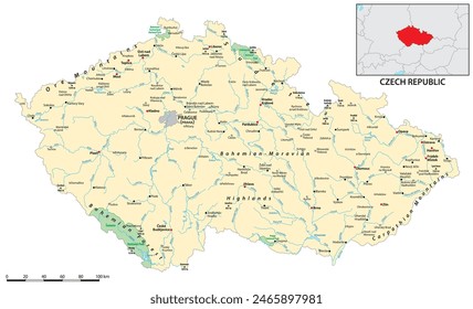 Mapa físico detallado de República Checa con etiquetado