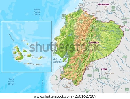 Detailed physical map of Ecuador