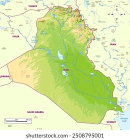 Detailed physical map of Iraq