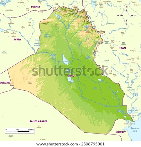 Detailed physical map of Iraq