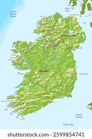 Detailed Physical map of Ireland
