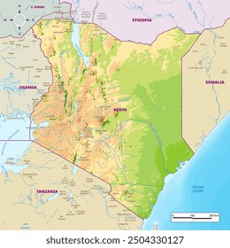 Detailed physical map of Kenya