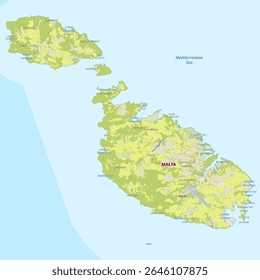 Detailed physical map of Malta