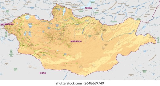 Mapa físico detallado de Mongolia