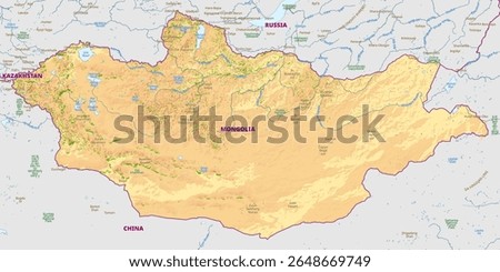 Detailed physical map of Mongolia