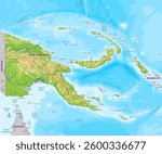 Detailed physical map of Papua New Guinea