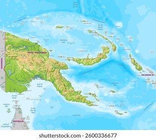 Detailed physical map of Papua New Guinea