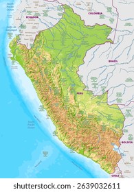 Detailed physical map of Peru