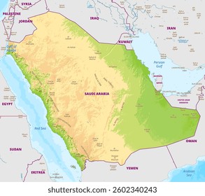 Detailed physical map of Saudi Arabia