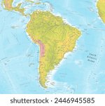 Detailed physical map of South America