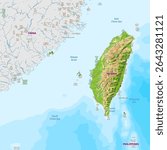 Detailed physical map of Taiwan