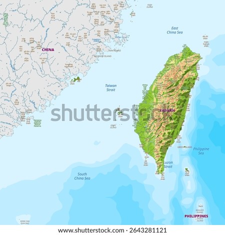 Detailed physical map of Taiwan