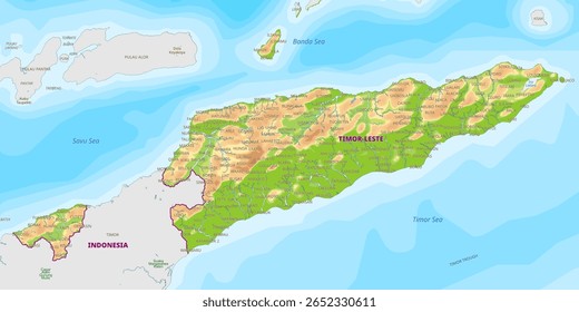 Detalhou mapa físico de Timor-Leste