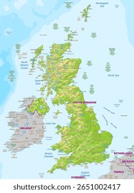 Mapa físico detalhado de Reino Unido