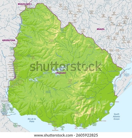 Detailed physical map of Uruguay