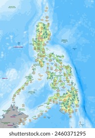 Detailed physical topographic map of Philippines