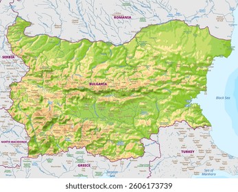 Detailed physical vector map of Bulgaria